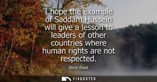 Small: I hope the example of Saddam Hussein will give a lesson to leaders of other countries where human rights are n