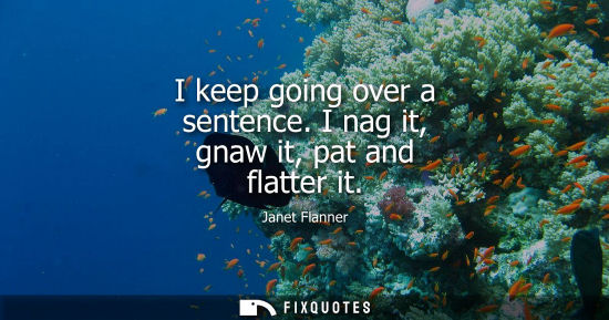 Small: I keep going over a sentence. I nag it, gnaw it, pat and flatter it