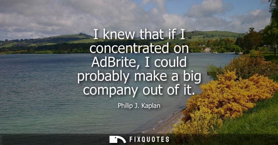 Small: I knew that if I concentrated on AdBrite, I could probably make a big company out of it - Philip J. Kaplan