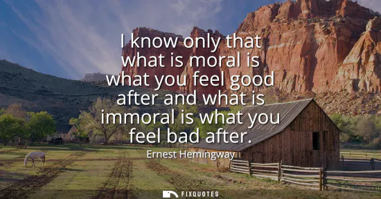 Small: I know only that what is moral is what you feel good after and what is immoral is what you feel bad after