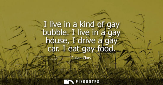 Small: I live in a kind of gay bubble. I live in a gay house, I drive a gay car. I eat gay food