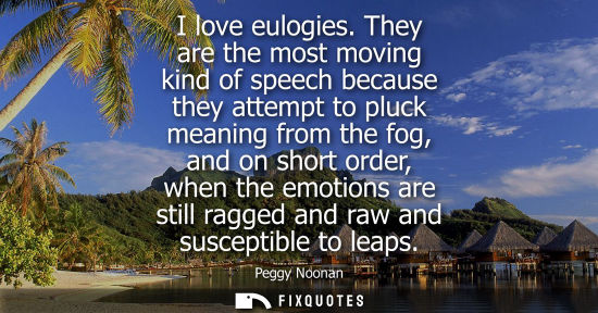 Small: I love eulogies. They are the most moving kind of speech because they attempt to pluck meaning from the