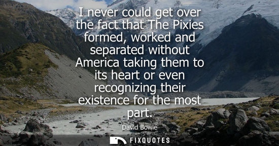 Small: I never could get over the fact that The Pixies formed, worked and separated without America taking the