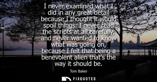 Small: I never examined what I did in any great detail because I thought it would spoil things. I never read t