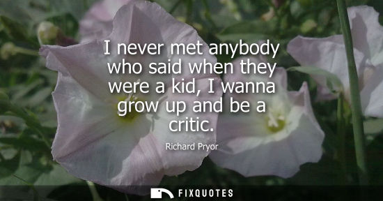 Small: I never met anybody who said when they were a kid, I wanna grow up and be a critic