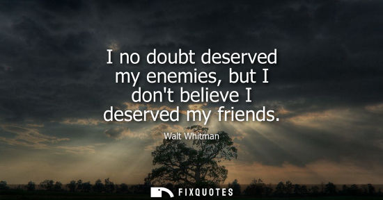 Small: I no doubt deserved my enemies, but I dont believe I deserved my friends