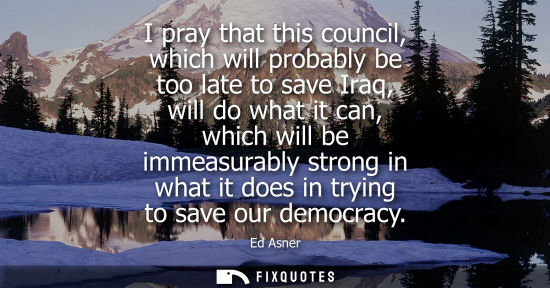 Small: I pray that this council, which will probably be too late to save Iraq, will do what it can, which will
