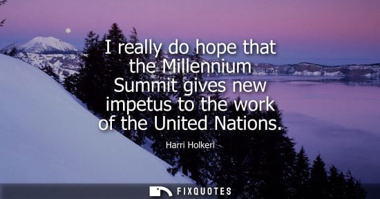 Small: Harri Holkeri: I really do hope that the Millennium Summit gives new impetus to the work of the United Nations