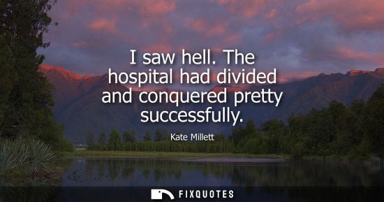 Small: I saw hell. The hospital had divided and conquered pretty successfully