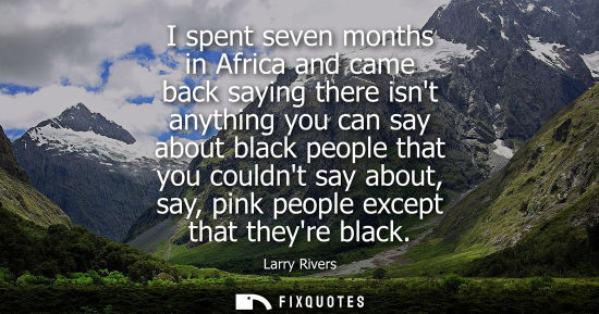 Small: I spent seven months in Africa and came back saying there isnt anything you can say about black people 