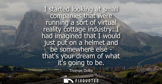 Small: I started looking at small companies that were running a sort of virtual reality cottage industry: I ha