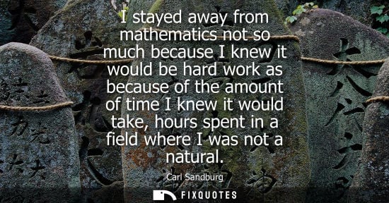 Small: I stayed away from mathematics not so much because I knew it would be hard work as because of the amoun