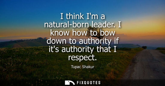 Small: I think Im a natural-born leader. I know how to bow down to authority if its authority that I respect