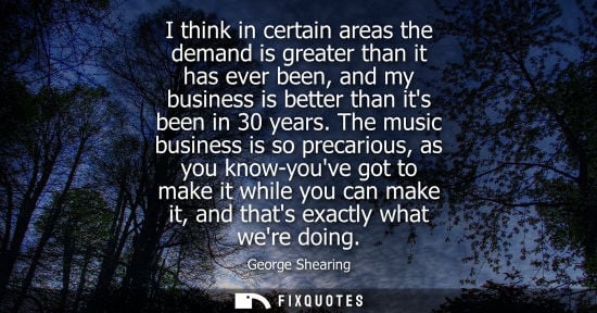 Small: I think in certain areas the demand is greater than it has ever been, and my business is better than it