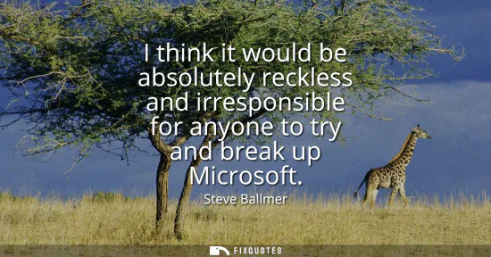 Small: I think it would be absolutely reckless and irresponsible for anyone to try and break up Microsoft