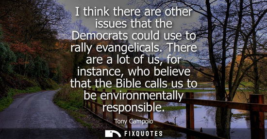 Small: I think there are other issues that the Democrats could use to rally evangelicals. There are a lot of u