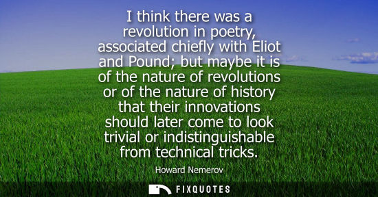 Small: Howard Nemerov: I think there was a revolution in poetry, associated chiefly with Eliot and Pound but maybe it