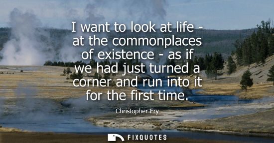 Small: I want to look at life - at the commonplaces of existence - as if we had just turned a corner and run i