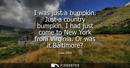 Small: I was just a bumpkin. Just a country bumpkin. I had just come to New York from Virginia. Or was it Balt