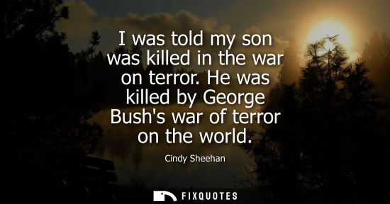 Small: I was told my son was killed in the war on terror. He was killed by George Bushs war of terror on the world