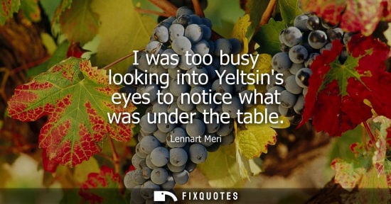 Small: I was too busy looking into Yeltsins eyes to notice what was under the table
