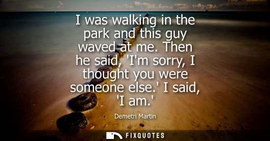 Small: Demetri Martin: I was walking in the park and this guy waved at me. Then he said, Im sorry, I thought you were