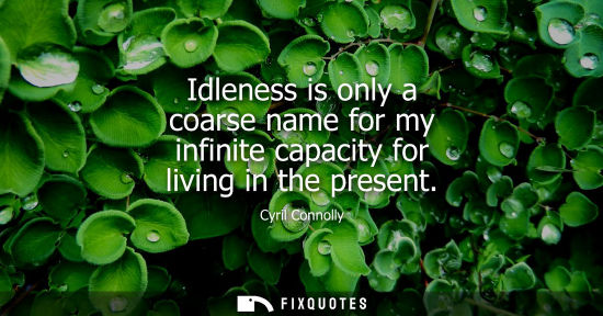 Small: Cyril Connolly: Idleness is only a coarse name for my infinite capacity for living in the present