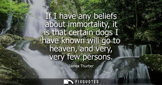 Small: James Thurber: If I have any beliefs about immortality, it is that certain dogs I have known will go to heaven