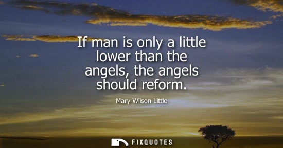 Small: If man is only a little lower than the angels, the angels should reform