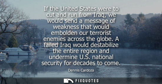 Small: If the United States were to cut and run from Iraq, we would send a message of weakness that would embo