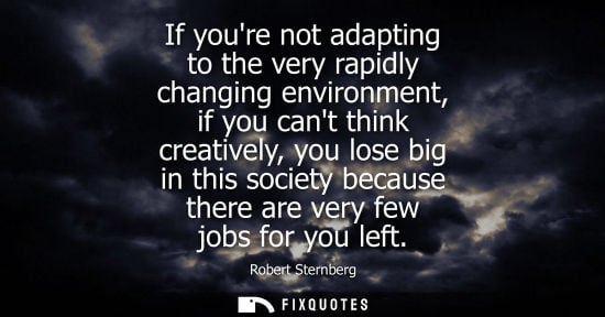 Small: If youre not adapting to the very rapidly changing environment, if you cant think creatively, you lose big in 