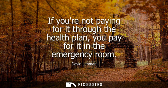 Small: If youre not paying for it through the health plan, you pay for it in the emergency room