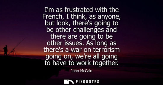 Small: Im as frustrated with the French, I think, as anyone, but look, theres going to be other challenges and