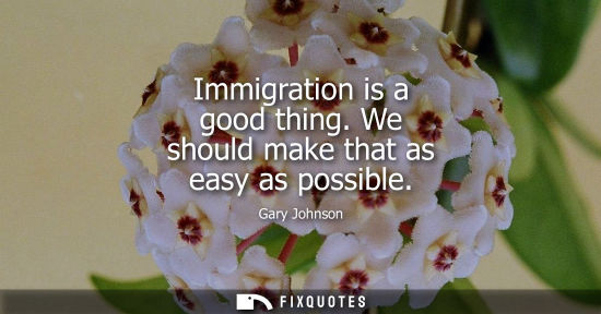 Small: Immigration is a good thing. We should make that as easy as possible