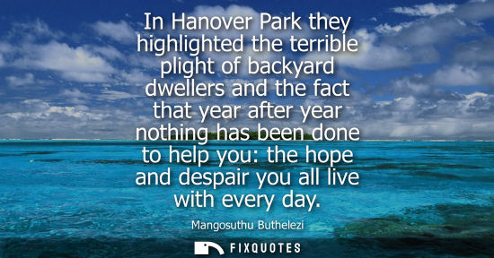 Small: In Hanover Park they highlighted the terrible plight of backyard dwellers and the fact that year after 