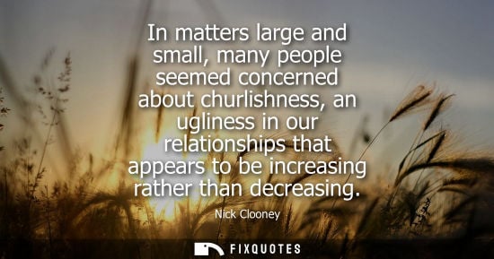 Small: In matters large and small, many people seemed concerned about churlishness, an ugliness in our relatio