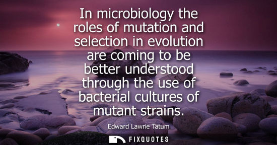 Small: In microbiology the roles of mutation and selection in evolution are coming to be better understood thr
