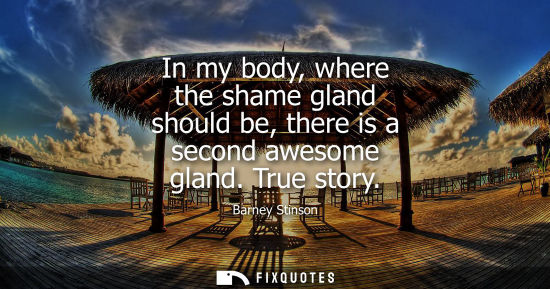 Small: Barney Stinson - In my body, where the shame gland should be, there is a second awesome gland. True story