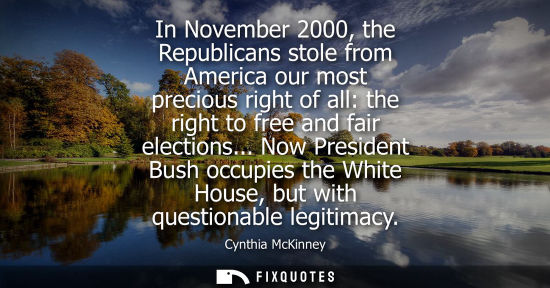 Small: In November 2000, the Republicans stole from America our most precious right of all: the right to free 