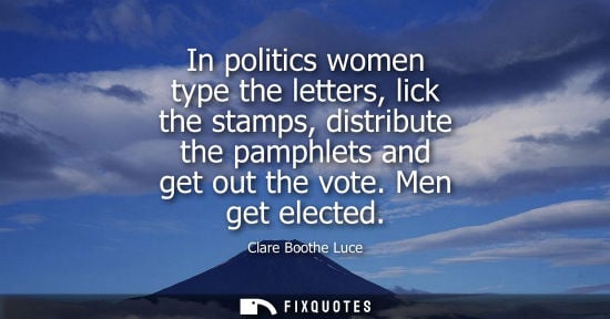 Small: In politics women type the letters, lick the stamps, distribute the pamphlets and get out the vote. Men get el