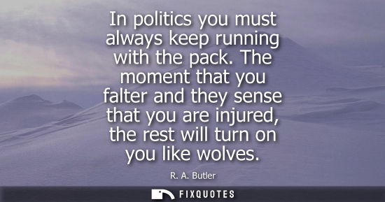 Small: In politics you must always keep running with the pack. The moment that you falter and they sense that 