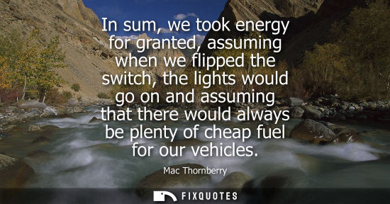 Small: In sum, we took energy for granted, assuming when we flipped the switch, the lights would go on and ass