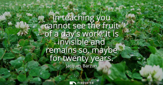 Small: In teaching you cannot see the fruit of a days work. It is invisible and remains so, maybe for twenty years