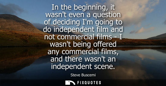 Small: In the beginning, it wasnt even a question of deciding Im going to do independent film and not commerci