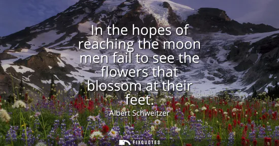 Small: In the hopes of reaching the moon men fail to see the flowers that blossom at their feet