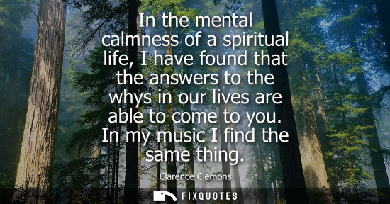 Small: In the mental calmness of a spiritual life, I have found that the answers to the whys in our lives are 