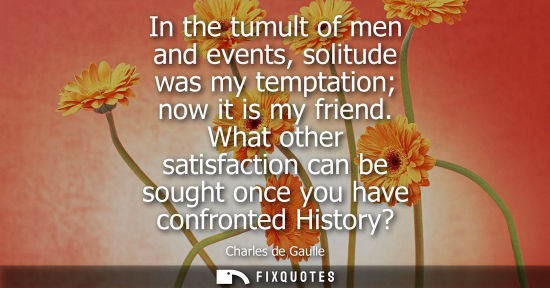 Small: In the tumult of men and events, solitude was my temptation now it is my friend. What other satisfactio