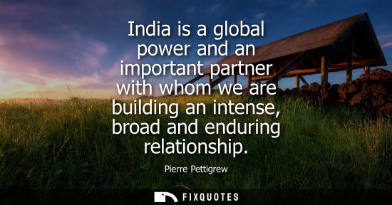 Small: India is a global power and an important partner with whom we are building an intense, broad and enduring rela