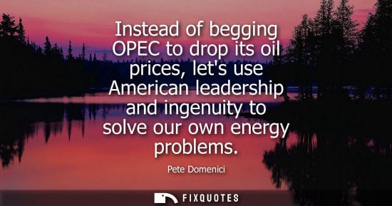 Small: Pete Domenici: Instead of begging OPEC to drop its oil prices, lets use American leadership and ingenuity to s