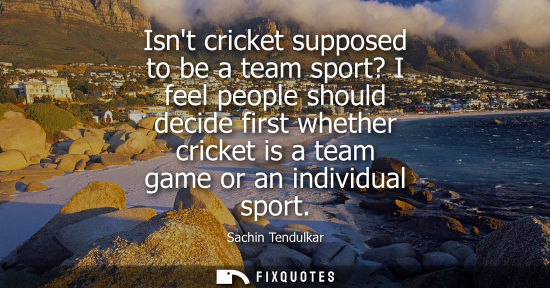 Small: Isnt cricket supposed to be a team sport? I feel people should decide first whether cricket is a team g